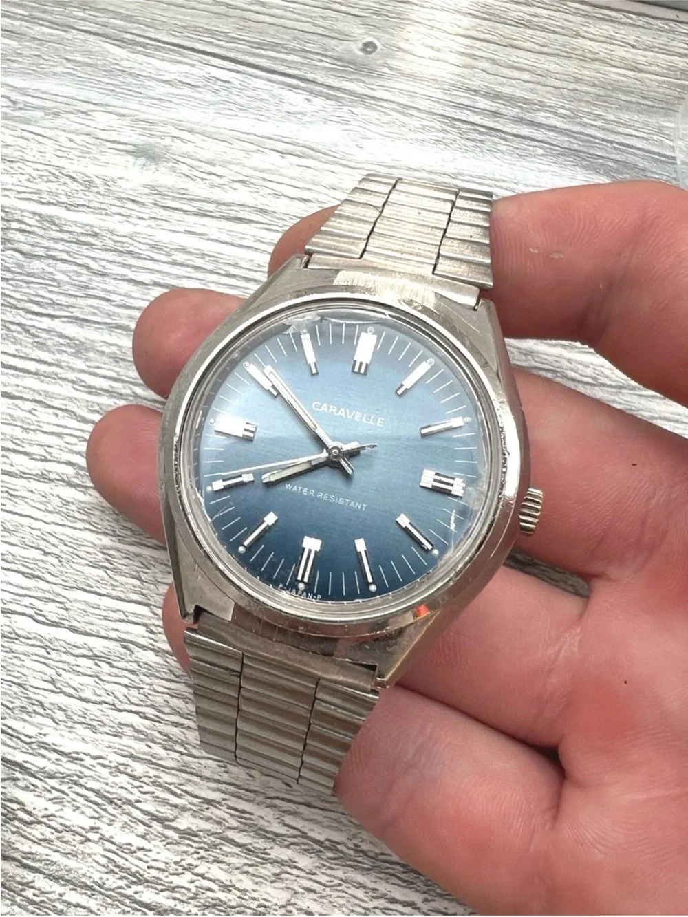 Caravelle Men's Stainless Steel Mechanical Blue Dial Watch